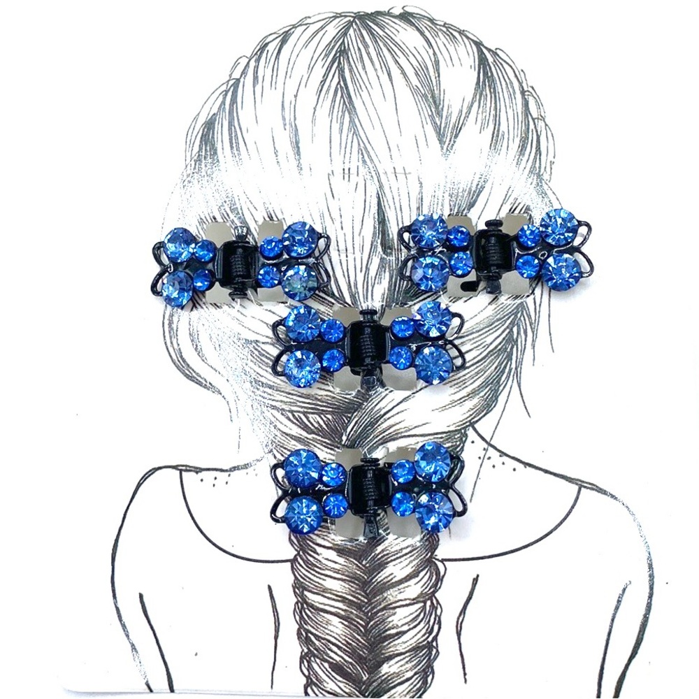 Hair Clips Set Of 4 Blue Rhinestone Butterfly Mini Claws Updos